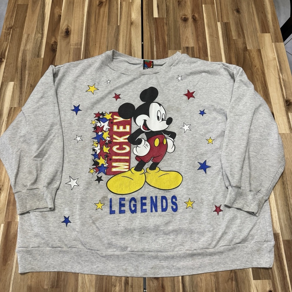 Vintage Mickey Mouse Sweatshirt Womens 2X Gray Disney Crewneck Unlimited *Stains